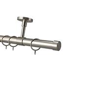 YHO Bay Window Curtain Pole Ceiling Fix 4m Brushed Chrome 28mm For Eyelet & Pencil Pleat Curtains (3m, Riga Finial With Rings)