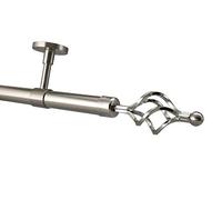 YHO Bay Window Curtain Pole Ceiling Fix 4m Brushed Chrome 28mm For Eyelet & Pencil Pleat Curtains (4m, Roma Finial Without Rings)