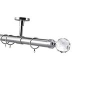 YHO Bay Window Curtain Pole Ceiling Fix 4m Polished Chrome 28mm For Eyelet & Pencil Pleat Curtains (4m, Milano Finials With Rings)