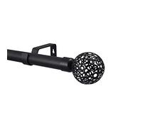 YHO Extendable Curtain Pole Matt Black Metal Curtain Pole Set 28mm Includes Finials, Brackets & Fittings (1.2m - 2m Extendable, Osaka Finial)