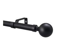 YHO Extendable Curtain Pole Matt Black Metal Curtain Pole Set 28mm Includes Finials, Brackets & Fittings (1.2m - 2m Extendable, Venice Finial)