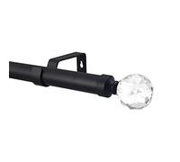 YHO Extendable Curtain Pole Matt Black Metal Curtain Pole Set 28mm Includes Finials, Brackets & Fittings (2m - 3m Extendable, Milano)