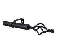 YHO Extendable Curtain Pole Matt Black Metal Curtain Pole Set 28mm Includes Finials, Brackets & Fittings (0.7m - 1.2m Extendable, Roma Finial)