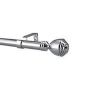 YHO Extendable Curtain Pole Silver Chrome Metal Curtain Pole Set 28mm Includes Finials, Brackets & Fittings. Brass, Copper & Black (2m - 3m Extendable, Vienna Polished Chrome)