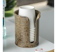 YHOJOY Bathroom Cup Dispenser, Ceramic Mouthwash Cup Holder, Small Disposable Paper Cup Holders for 3 Oz Bathroom Rising Cups Mouthwash Cups, Funny Bathroom Decor, Brown