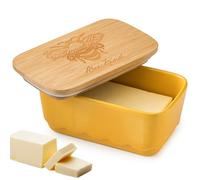 YHOJOY Covered Butter Dish with Lid, Large Butter Dishes for Countertop, Yellow Butter Holder with Airtight Seal Butter Container for East West Coast Butter, HoneyBee Table Decor