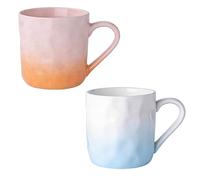 YHomU 2 Pcs Ceramic Coffee Mugs, Orange Blue Gradient Hammered Texture, 12.7 fl oz / 380 ml, Comfortable Grip, Stylish Gift Mugs for Couples