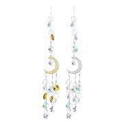 YHomU 2 Pcs Moon Crystal Suncatcher Set, Star Window Hanging Ornament, Gold and Silver Light Catcher Prism, 15 in / 38 cm Rainbow Suncatcher with Sparkling Crystals for Home Decoration, Gift Idea