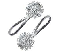 YHomU 2 Pcs Spring Telescopic Curtain Holdbacks, Strong Attachment Force, Silver Decorative Curtain Buckles with Rhinestones, Elegant Window Tie Backs