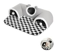 YHomU 21.7 X 15.7 In 3-Way Pet Tunnel Bed, Gray Bear Design, Removable Mat, Waterproof Base, Plush Ball, Warm Cat & Guinea Pig Bed