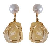 YHOMU 925 Silver Drop Dangle Earrings With Freshwater Pearl And Citrine For Women, Healing Crystal Gemstone, Handcrafted