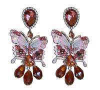 YHOMU Butterfly Dangle Earrings, 2 Pcs Rhinestone & Crystal Tassel For Women, Vintage, Silver Needle Jewelry