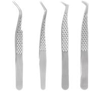 YHOMU Lash Tweezers Set, 4 Pcs Stainless Steel Eyelash Extension Tools, Grip, Slanted, Curved, and Angled Tips Included