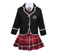 Yhong 4-Piece Kids Girls School Uniform Outfits British Korean Japanese Schoolgirls Anime Cosplay Costume Black 7-8 Years