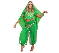Yhong Belly Dancer Costume for Women Carnival Party Indian Belly Dancing Outfit Hip Scarf 4 Pieces Suit Green One Size