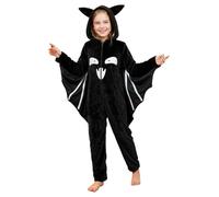 Yhong Boys Girls Luminous Bat Bodysuit Velvet Hooded Black 9-10 Years | Glowing Wing Costume Kit,Scary Festival Dress-up,Black One Piece Jumpsuits,Full Body Bodysuits,Night Party Cosplay Suit