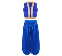 Yhong Boys Halloween Game Character Cosplay Outfits 2PCS Arabian Prince Vest with Bloomers Pants Set Blue 11-12 Years
