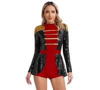Yhong Circus Ringmaster Costume for Women Adults Sequined Long Sleeve Lion Tamer Halloween Dance Leotard Black S