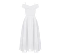 Yhong Girls Cold Shoulder Adjustable Straps Junior Bridesmaid Dress Pageant Dance Prom Maxi Dresses White 11-12 Years