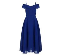 Yhong Girls Cold Shoulder Adjustable Straps Junior Bridesmaid Dress Pageant Dance Prom Maxi Dresses Royal Blue 15-16 Years