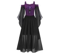 Yhong Girls Medieval Renaissance Halloween Costume Bell Sleeve Gothic Dress Victorian Gothic Fancy Dress Up Purple 9-10 Years