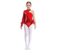 Yhong Girls Sequins Ballet Jazz Dance Leotard Tulle Tutu Skirted Cha-Cha Tango Rumba Outfits Red 11-12 Years