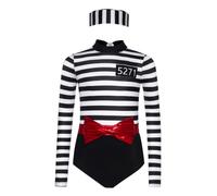 Yhong Jailhouse Prisoner Striped Costume Dance Leotard for Girls Kids Jail Uniform with Hat Set Black 9-10 Years