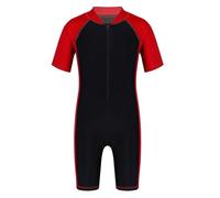 Yhong Kids Girls Boys Short Sleeve Swimwear Bathing Suit One Piece Wetsuit Zipper Stretch Swimsuits Red&Black 15-16 Years