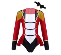 Yhong Kids Girls Circus Ringmaster Costume Long Sleeve Ring Master Jumpsuit with Tie Halloween Fancy Dress Up Red 11-12 Years