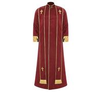Yhong Men Priest Robe Clergy Cassock Catholic Gown Pastor Outfit Christian Costume Halloween Cosplay Fancy Dress up Red S