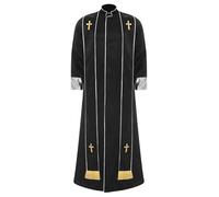 Yhong Men Priest Robe Clergy Cassock Catholic Gown Pastor Outfit Christian Costume Halloween Cosplay Fancy Dress up Black S