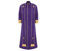Yhong Men Priest Robe Clergy Cassock Catholic Gown Pastor Outfit Christian Costume Halloween Cosplay Fancy Dress up Purple S