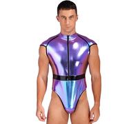 Yhong Men Shiny Metallic Astronaut Jumpsuit Patent Leather One Piece Bodysuit Halloween Cosplay Outfits Colorful L