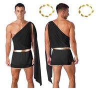 Yhong Men Toga Costume Greek God Costume One Shoulder Toga Bodysuits with Gold Leaf Crown Black XL