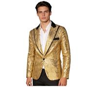 Yhong Men's 70s Disco Shiny Sequin Blazer Jacket for Weddings Prom & Nightclubs Sparkling Metallic Tuxedo Coat Gold M