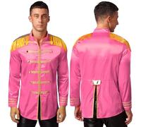 Yhong Men's Halloween SGT Sergeant Pepper Costume Jacket 60s Band Rock Hippie Cosplay Fringe Coat Hot Pink 3XL
