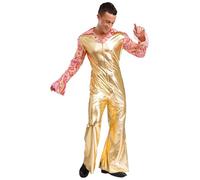 Yhong Mens Metallic 70s Disco Flared Jumpsuit Halloween Movie Star Dress Up Costume Hippie Night Party Club Dance Outfits Gold M