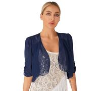 Yhong Women Elegant Ruffle Chiffon Bolero Cardigan Open Front Half Sleeves Shrug Evening Party Cape Jacket Navy Blue 3XL
