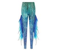 Yhong Women Mermaid Leggings Fish Scale Printed Stretchy Tight Trouser Pants Halloween Cosplay Costume Green&Blue XL