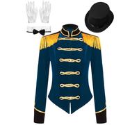 Yhong Womens Circus Ringmaster Fancy Dress Costume Tassel Lion Tamer Jacket Coat with Accessory Cosplay Suit Dark Blue M