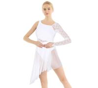 Yhong Women's One Shoulder Ballet Leotard Dress Asymmetric Lyrical Contemporary Dance Costumes White XL