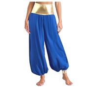 Yhong Women's Silky Satin Hippie Harem Pants Arabian Princess Belly Dance Costume Loose Bloomers Trousers Royal Blue XL