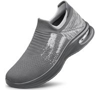 YHOON Mens Slip-On Breathable Road Running Trainers Light Non-Slip Workout Walking Sneakers Grey Size 10