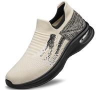YHOON Mens Ultra Light Walking Trainers Cushioned Non-Slip Athletic Work Tennis Sneakers Beige Size 8