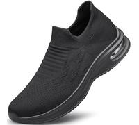 YHOON Mens Walking Trainers Slip on Lightweight Comfortable Running Shoes Workout Tennis Athletic Shoes Gym Sneakers Black Size 6.5