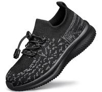 YHOON Toddler Shoes Boys Girls Trainers Kids Slip on Shoes Athletic Tennis Fitness School Child Sock Shoes Black Grey Size 9