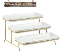 YHOSSEUN 3 Tier Serving Tray for Party,Tiered Serving Platters, 14 In Gold | Ceramic Tiered Tray Stand, Dessert Stand, Serving Stand, Dessert Table Display Set with Collapsible Sturdier Metal Rack