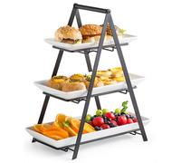 YHOSSEUN 3-Tier Serving Tray Stand, Ceramic Rectangular Platters, Black, 10"+12"+14 Inch, Modern, Food-Safe, Dishwasher & Oven-Safe, Perfect for Desserts, Appetizers, Parties, Weddings, Baby Showers
