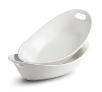 YHOSSEUN Large Serving Bowl with Handles, 1.5 Quarts Oval Serving Platter for Turkey, Thanksgiving Serving Dishes for Entertaining, Ceramic Salad Bowls Set of 2 White