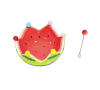 Yhplxyuus Extra Large Watermelon Shaped Serving with 6 Utensils Ceramic Construction Tableware Entertaining Essential Ceramic Watermelon Bowl Set